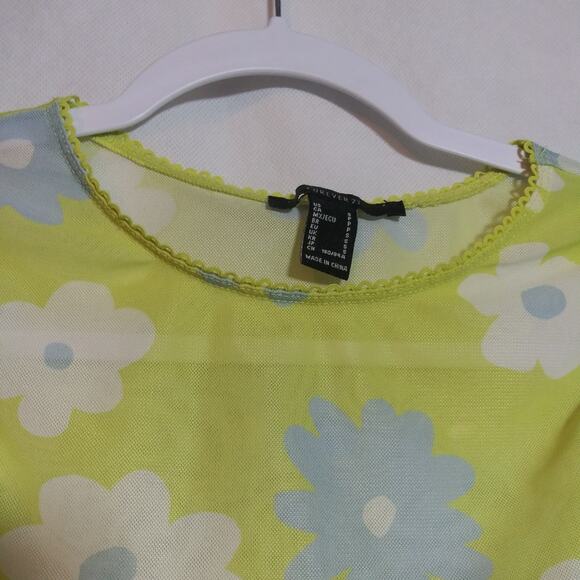 Forever 21 Neon Yellow Mesh Retro Daisy Sleeveless Crop Top Size Small - Picture 3 of 6